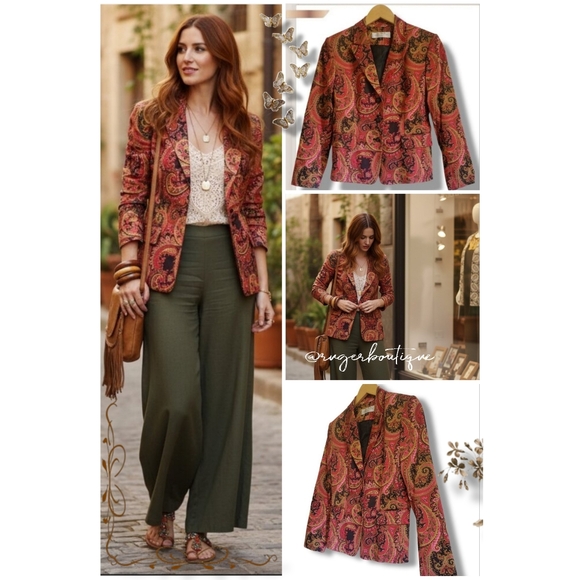 🌿Tahari Petite 6 Boho Paisley Blazer Jacket Arthur S. Levine Trendy - Picture 13 of 15